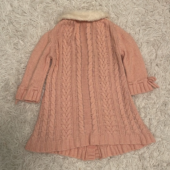 Janie and Jack Pink Cable Knit and Faux Fur Button Up Dress - Picture 3 of 4